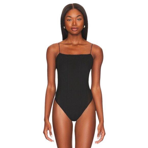 Good American Mesh Mix Corset Bodysuit Black Size 7 NWOT $95 MSRP - Picture 1 of 6